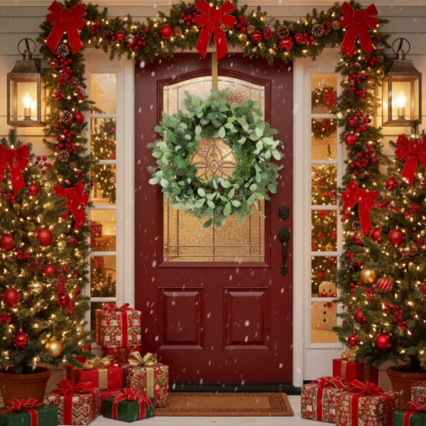 Christmas Cedar Wreath Full Luxe Greenery Holiday Door Festive Pinecone & Berry Accent FBA Shipment