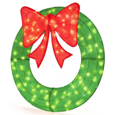 Pre-Lit Christmas Wreath - 200 LED Lights  Warm White Red , Large Bow , IP44 Weatherproof For Indoor Outdoor