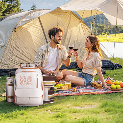 Beach Picnic Backpack Bag For 4 Person With Cooler Compartment Blanket