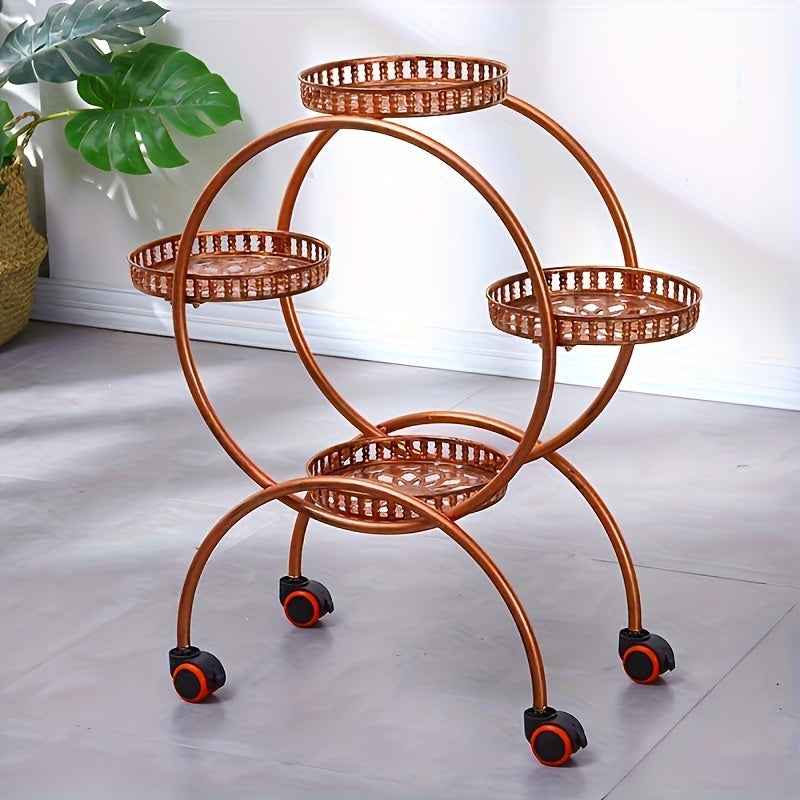 A Piece of Iron Art Flower Rack Indoor Shelves Multilayer with Wheels Floor Standing Green Flower Pots Rack Household Living Room Balcony Flower Racks