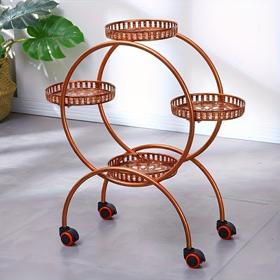 A Piece of Iron Art Flower Rack Indoor Shelves Multilayer with Wheels Floor Standing Green Flower Pots Rack Household Living Room Balcony Flower Racks