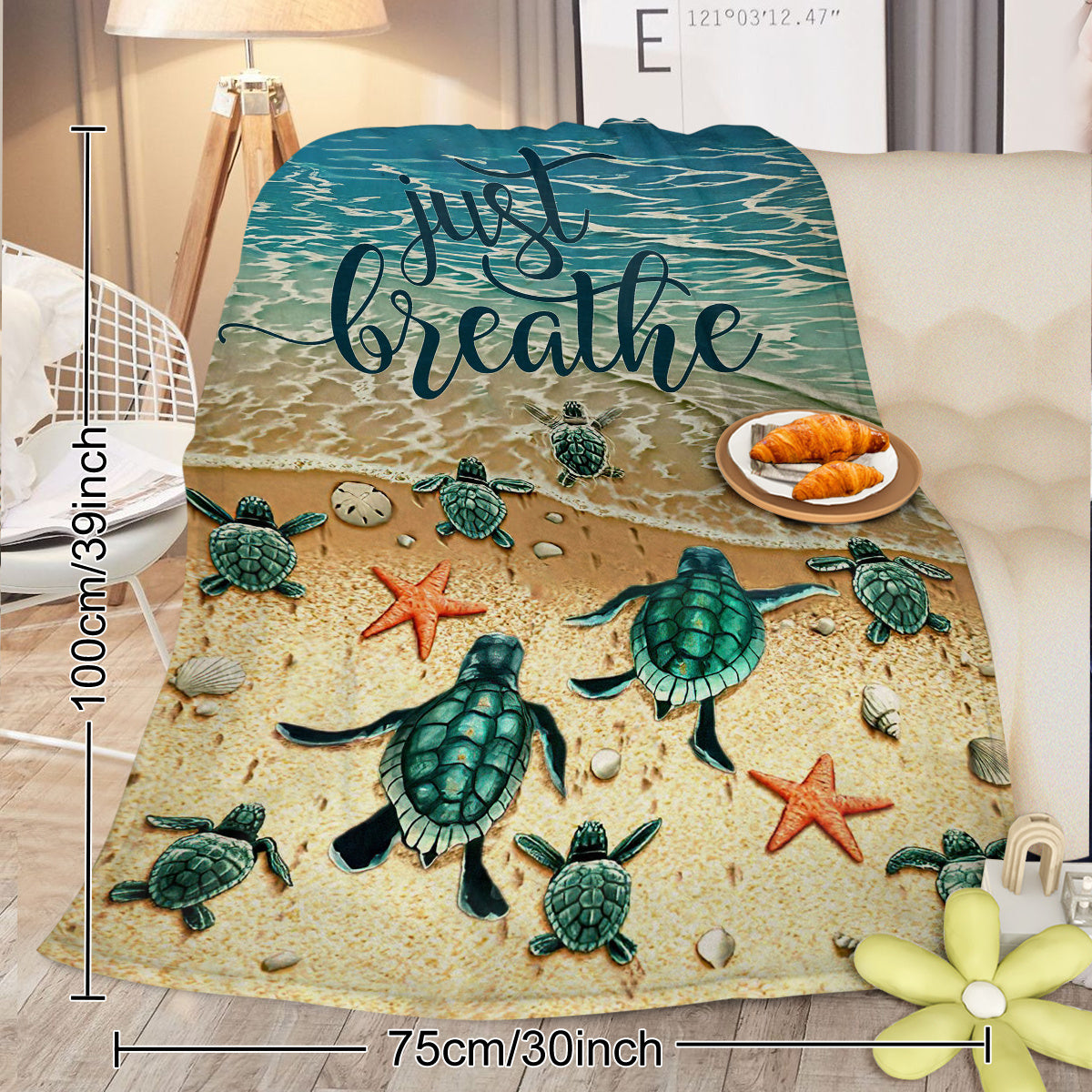 Tropical Baby Sea Turtle Flannel Fleece Blanket 3D Ocean Waves Flannel Soft Plush Throw Blanket Cozy Blankets For Bed Chair Car Sofa Couch Bedroom 75x100cm 130x150cm