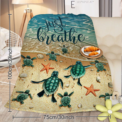 Tropical Baby Sea Turtle Flannel Fleece Blanket 3D Ocean Waves Flannel Soft Plush Throw Blanket Cozy Blankets For Bed Chair Car Sofa Couch Bedroom 75x100cm 130x150cm