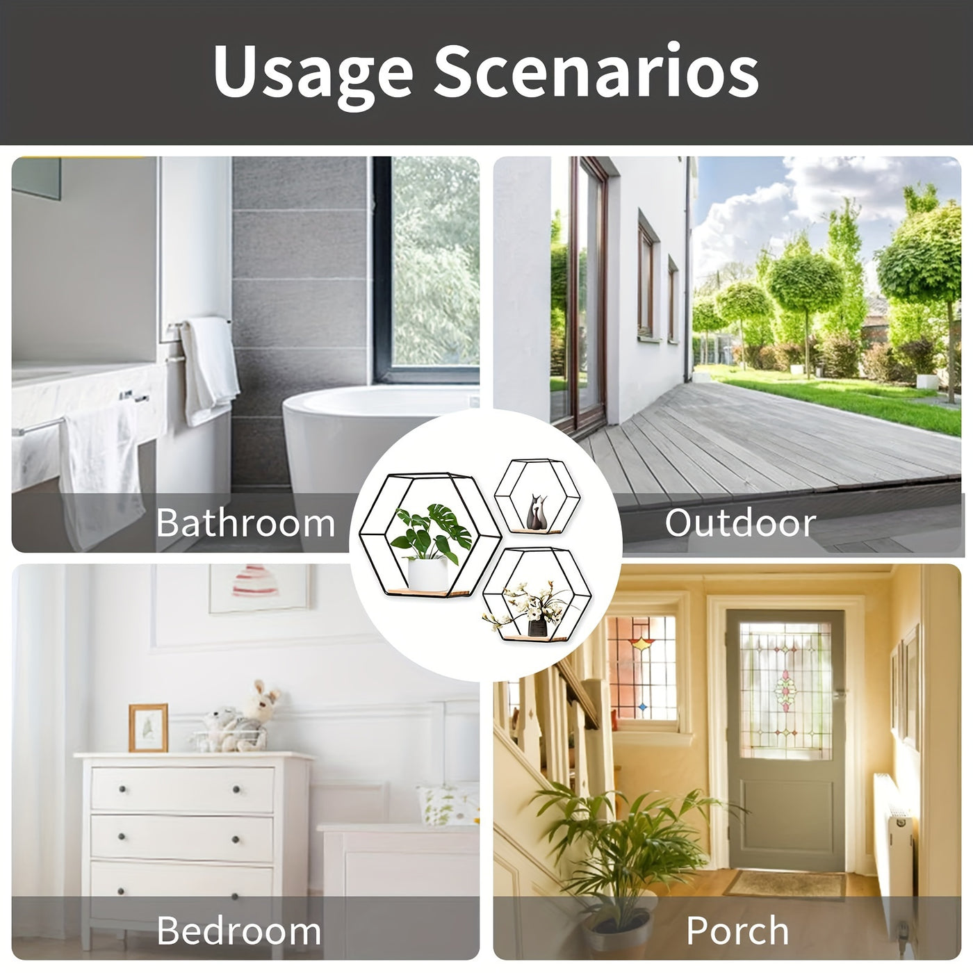 3pcs Modern Wall Hanging Shelves Set, Metal and Wood Floating Shelves for Bathroom, Bedroom, Living Room - Versatile Storage Display, No Golden Pipes