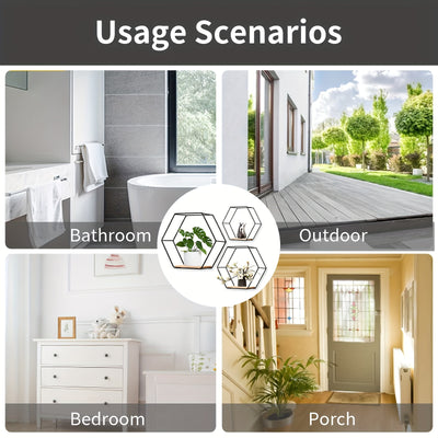 3pcs Modern Wall Hanging Shelves Set, Metal and Wood Floating Shelves for Bathroom, Bedroom, Living Room - Versatile Storage Display, No Golden Pipes