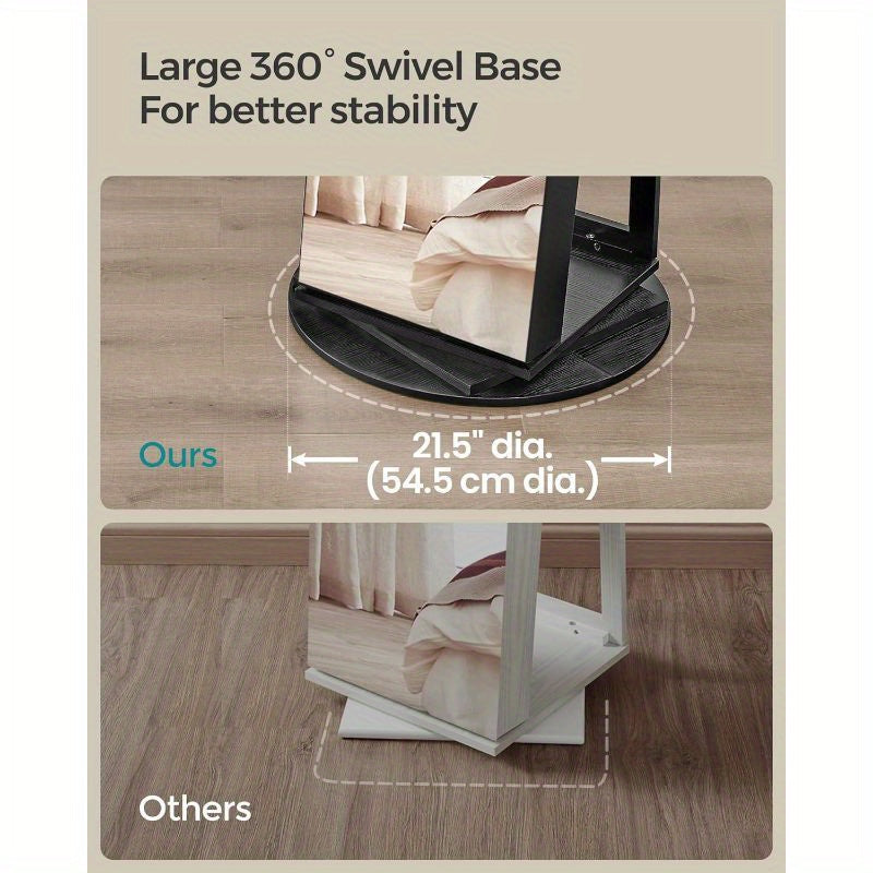 6 LEDs SONGMICS Lockable Mirror Jewelry Cabinet, 360° Swivel Jewelry Organizer with 3 Storage Shelves, Frameless Full-Length Mirror, Standing Jewelry Armoire, Mother's Day Gifts