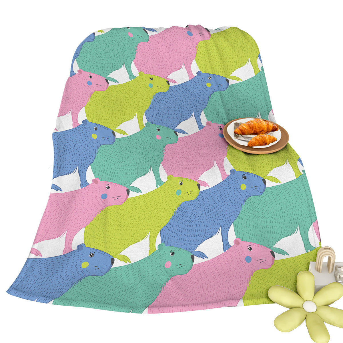 Colorful Capybara Flannel Blankets Capybara Rodent Animal Blankets For Bed Sofa Couch Super Soft Lightweight Animal Blanket 75x100cm 130x150cm