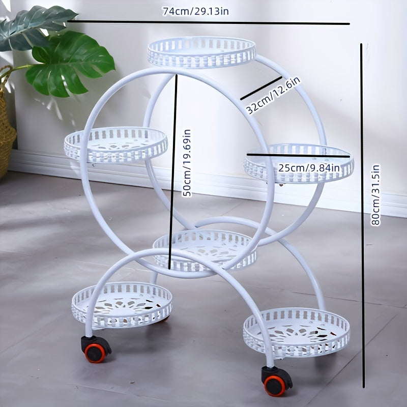 A Piece of Iron Art Flower Rack Indoor Shelves Multilayer with Wheels Floor Standing Green Flower Pots Rack Household Living Room Balcony Flower Racks