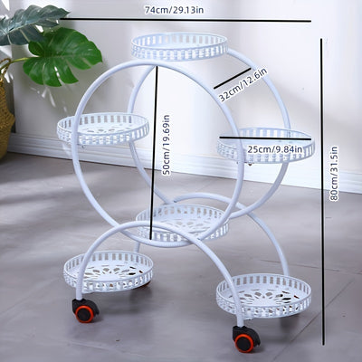 A Piece of Iron Art Flower Rack Indoor Shelves Multilayer with Wheels Floor Standing Green Flower Pots Rack Household Living Room Balcony Flower Racks