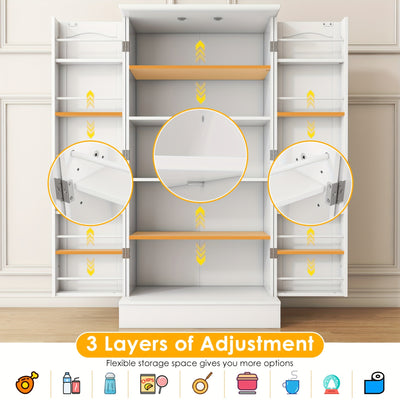 [47" Farmhouse Pantry] 47" White Freestanding Pantry Cabinet with Adjustable Shelves & Doors | Farmhouse Style Kitchen Storage Organizer, 10 Shelves, Durable Wood Construction, No Electricity Needed