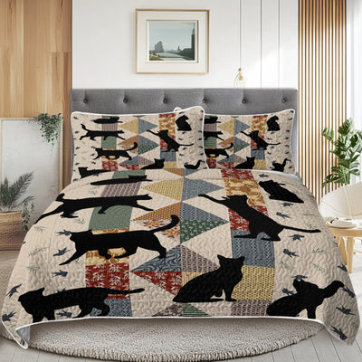 3pcs Of Black Cat Multi Posture Pattern Blanket Set All Season Bedding, 2 Pillowcases For Children, Teenagers, And Adults, Suitable For Bedrooms