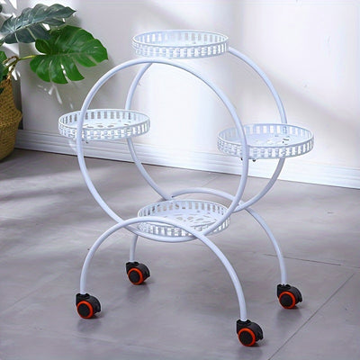 A Piece of Iron Art Flower Rack Indoor Shelves Multilayer with Wheels Floor Standing Green Flower Pots Rack Household Living Room Balcony Flower Racks