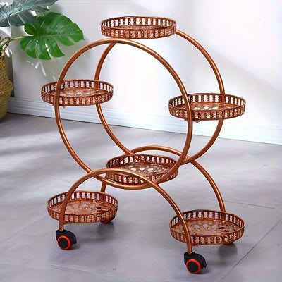 A Piece of Iron Art Flower Rack Indoor Shelves Multilayer with Wheels Floor Standing Green Flower Pots Rack Household Living Room Balcony Flower Racks