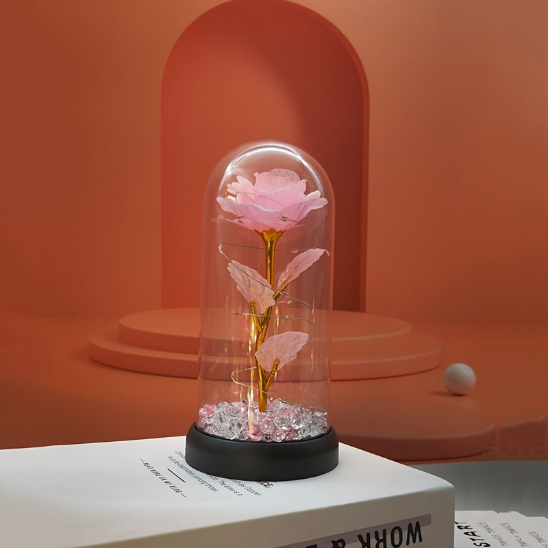 Christmas Rose & Bear Diamond Crystal Plastic Flower Pot - Battery-Powered (AAA Not Included) for Home Decor, Valentine'S Day, Mother'S Day, Graduation Gifts, Eternal Floral Preserved Bouquet, Holiday Gift Item | Whimsical De