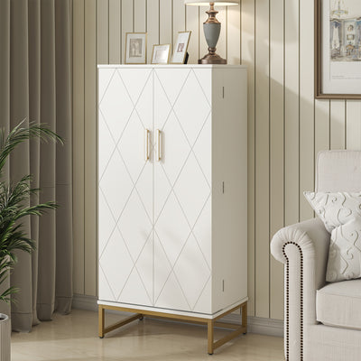 51" Modern Kitchen Pantry Cabinet with 6 Adjustable Shelves, Milti-function Storage Cabinet with Golden Metal Base, Versatile Large Buffet Cupboards Sideboard for Dining Room, Bathroom, Living Room, Laudry, White and Golden