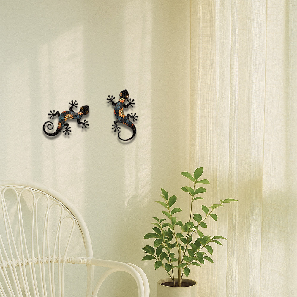 2-Pack Metal Gecko Wall Ornaments - Weather-Resistant For Garden, Patio, Fences