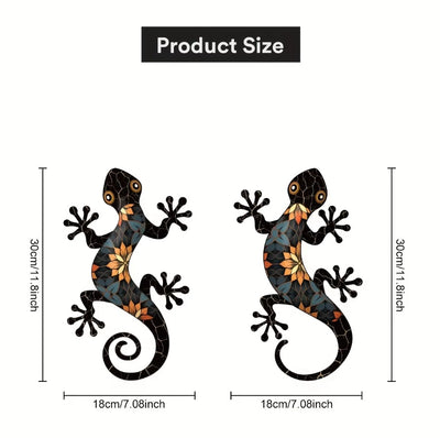 2-Pack Metal Gecko Wall Ornaments - Weather-Resistant For Garden, Patio, Fences