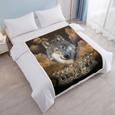 Indian Wolf Sherpa Fleece Blanket Native American Wolf Cozy Warm Fluffy Plush Blanket For Bed Couch Chair Living Room Decor 50x60 Inch 60x80 Inch