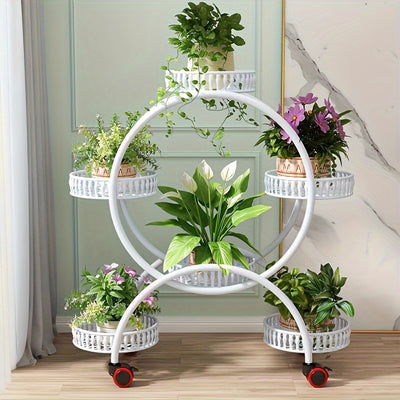 A Piece of Iron Art Flower Rack Indoor Shelves Multilayer with Wheels Floor Standing Green Flower Pots Rack Household Living Room Balcony Flower Racks