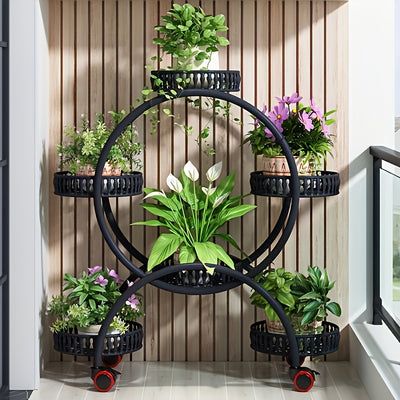 A Piece of Iron Art Flower Rack Indoor Shelves Multilayer with Wheels Floor Standing Green Flower Pots Rack Household Living Room Balcony Flower Racks