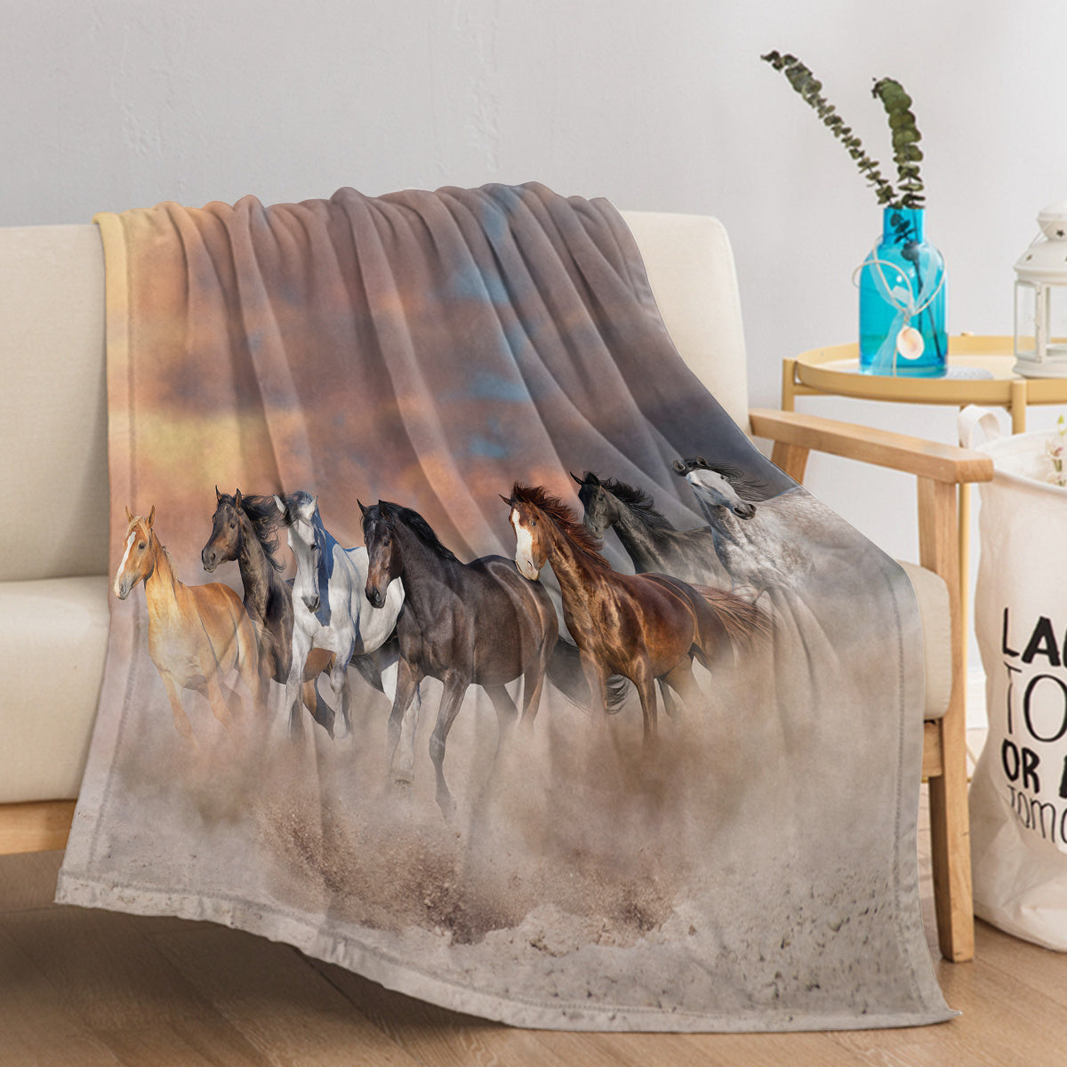 3D Horse Printed Flannel Throw Blanket For Girls Women Running Horse Throw Blanket Fleece Blankets With Horses On Them Flannel Blanket Cool Horse Soft Plush Blanket For Couch Bed 130X150cm 150X200cm