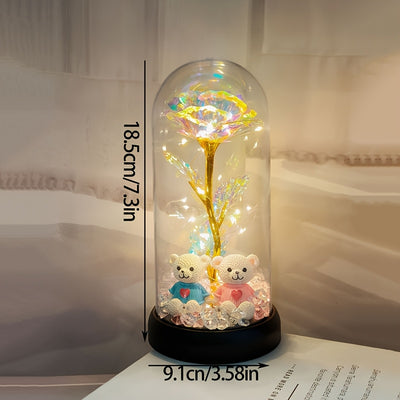 Christmas Rose & Bear Diamond Crystal Plastic Flower Pot - Battery-Powered (AAA Not Included) for Home Decor, Valentine'S Day, Mother'S Day, Graduation Gifts, Eternal Floral Preserved Bouquet, Holiday Gift Item | Whimsical De