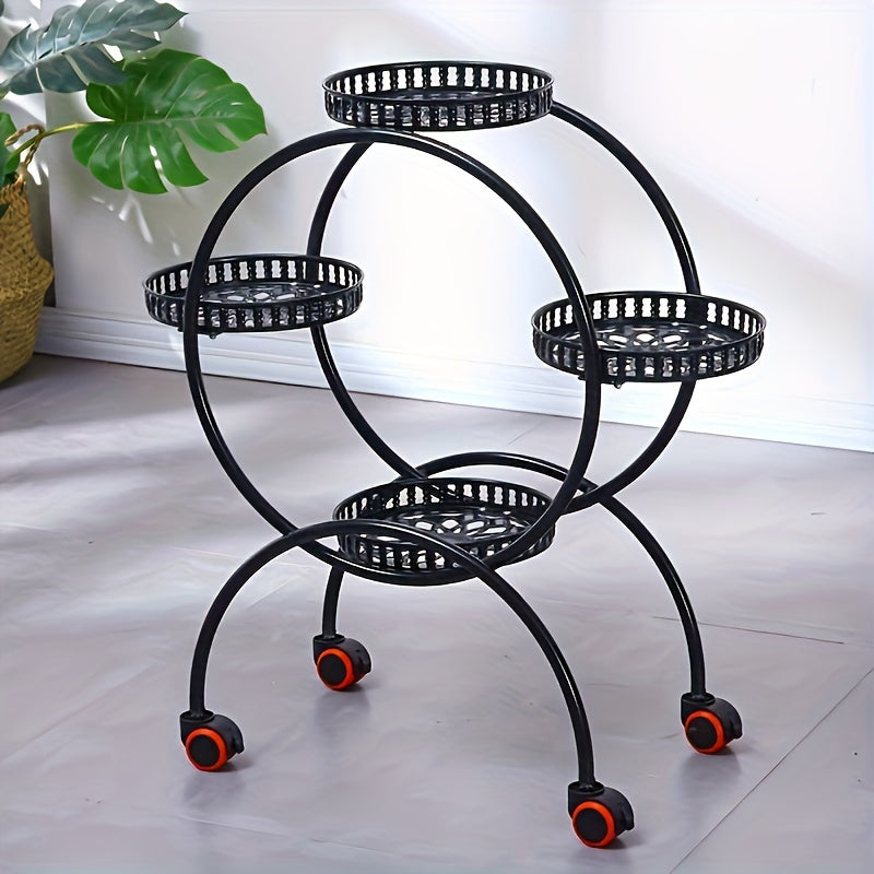 A Piece of Iron Art Flower Rack Indoor Shelves Multilayer with Wheels Floor Standing Green Flower Pots Rack Household Living Room Balcony Flower Racks