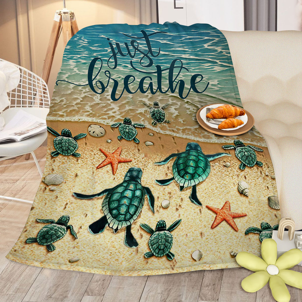 Tropical Baby Sea Turtle Flannel Fleece Blanket 3D Ocean Waves Flannel Soft Plush Throw Blanket Cozy Blankets For Bed Chair Car Sofa Couch Bedroom 75x100cm 130x150cm