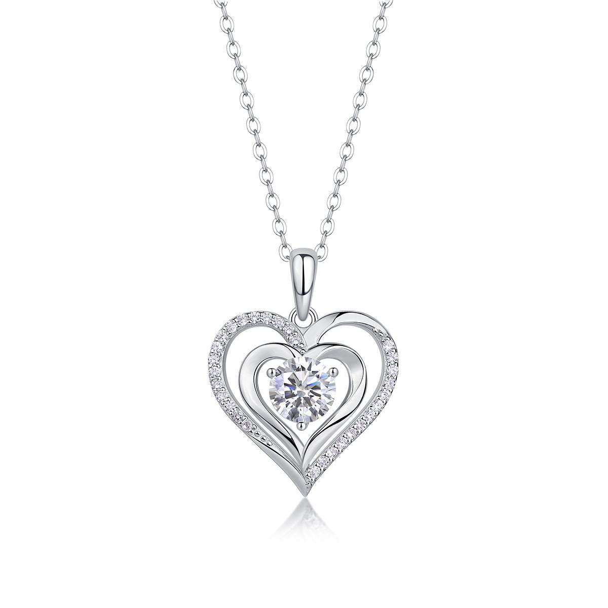 Heart To Heart Luxury Fashion Diamond Pendant Necklace Set With Mosan Diamond Silver Ornaments