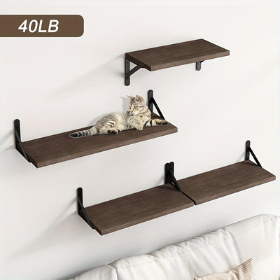 4 Pack Rustic Floating Shelves - Solid Wood Wall Mounted Shelves with Black Metal Brackets, Easy Install Storage & Display Shelves for Living Room, Bedroom, Office - Holds Books, Plants, Pictures, Christmas Decor (Walnut Fini