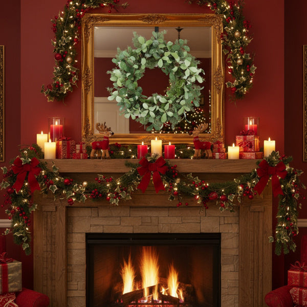 Christmas Cedar Wreath Full Luxe Greenery Holiday Door Festive Pinecone & Berry Accent FBA Shipment