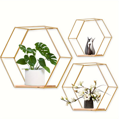 3pcs Modern Wall Hanging Shelves Set, Metal and Wood Floating Shelves for Bathroom, Bedroom, Living Room - Versatile Storage Display, No Golden Pipes