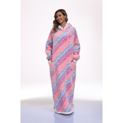 Oversized Wearable Hooded Blanket With Print Glow In The Dark Long Size-59in Sherpa Warm Sweatshirt For Women