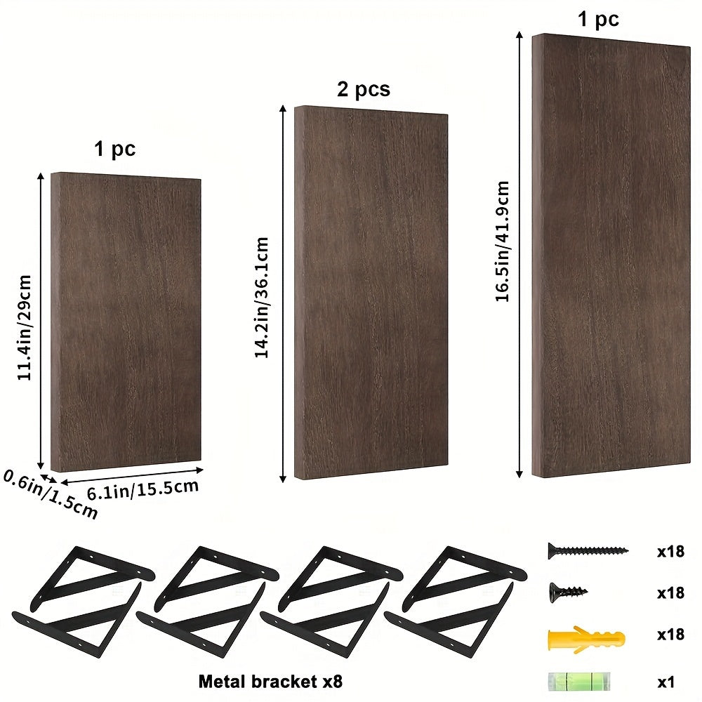 4 Pack Rustic Floating Shelves - Solid Wood Wall Mounted Shelves with Black Metal Brackets, Easy Install Storage & Display Shelves for Living Room, Bedroom, Office - Holds Books, Plants, Pictures, Christmas Decor (Walnut Fini