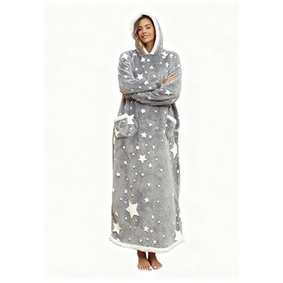Oversized Wearable Hooded Blanket With Print Glow In The Dark Long Size-59in  Sherpa Warm Sweatshirt For Women