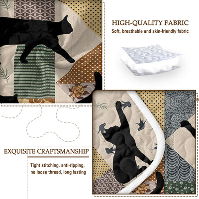 3pcs Of Black Cat Multi Posture Pattern Blanket Set All Season Bedding, 2 Pillowcases For Children, Teenagers, And Adults, Suitable For Bedrooms