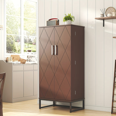 51" Modern Kitchen Pantry Cabinet with 6 Adjustable Shelves, Milti-function Storage Cabinet with Golden Metal Base, Versatile Large Buffet Cupboards Sideboard for Dining Room, Bathroom, Living Room, Laudry, White and Golden