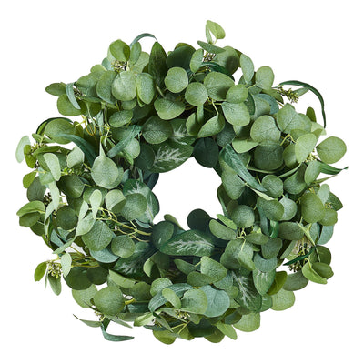 Artificial Decorative Wreath 26 In Green Eucalyptus Leaves Year Round Wreath