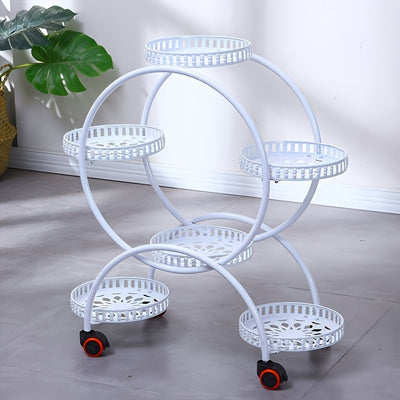 A Piece of Iron Art Flower Rack Indoor Shelves Multilayer with Wheels Floor Standing Green Flower Pots Rack Household Living Room Balcony Flower Racks