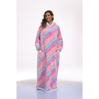 Oversized Wearable Hooded Blanket With Print Glow In The Dark Long Size-59in Sherpa Warm Sweatshirt For Women