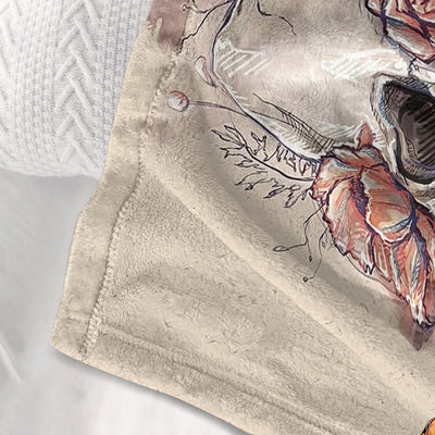 Rustic Skull Sunflower Flannel Fleece Blanket Floral Skull Flannel Soft Plush Throw Blanket Cozy Blankets For Bed Chair Car Sofa Couch Bedroom 75x100cm 130x150cm 150x200cm