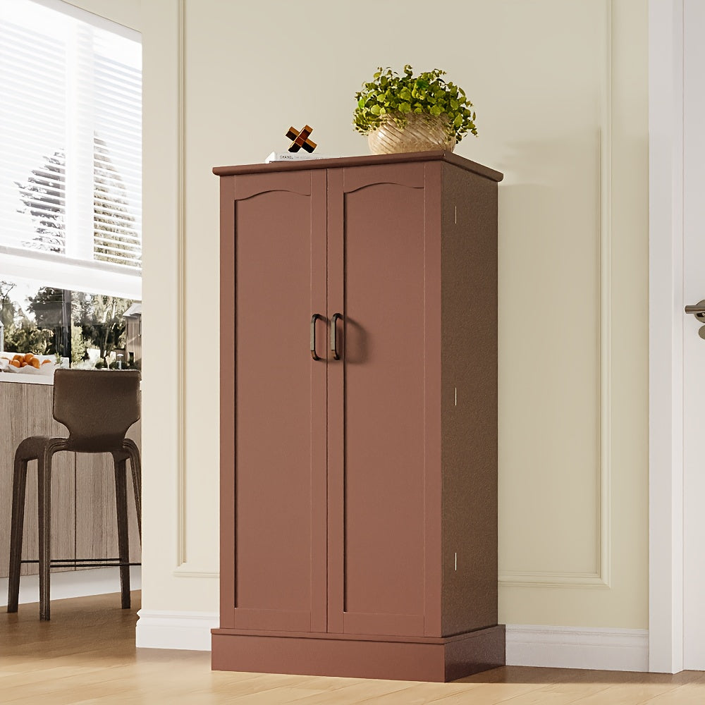 [47" Farmhouse Pantry] 47" White Freestanding Pantry Cabinet with Adjustable Shelves & Doors | Farmhouse Style Kitchen Storage Organizer, 10 Shelves, Durable Wood Construction, No Electricity Needed