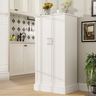 [47" Farmhouse Pantry] 47" White Freestanding Pantry Cabinet with Adjustable Shelves & Doors | Farmhouse Style Kitchen Storage Organizer, 10 Shelves, Durable Wood Construction, No Electricity Needed