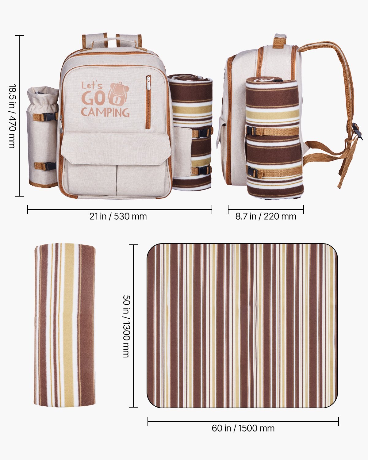 Beach Picnic Backpack Bag For 4 Person With Cooler Compartment Blanket