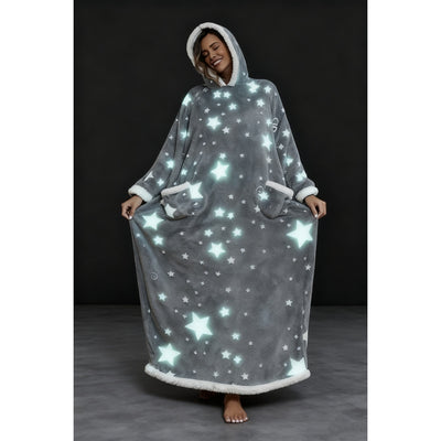 Oversized Wearable Hooded Blanket With Print Glow In The Dark Long Size-59in  Sherpa Warm Sweatshirt For Women