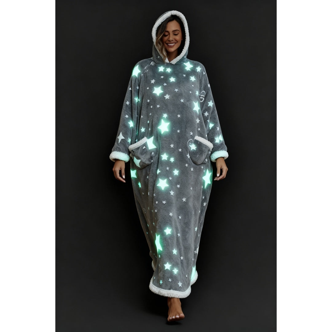 Oversized Wearable Hooded Blanket With Print Glow In The Dark Long Size-59in  Sherpa Warm Sweatshirt For Women