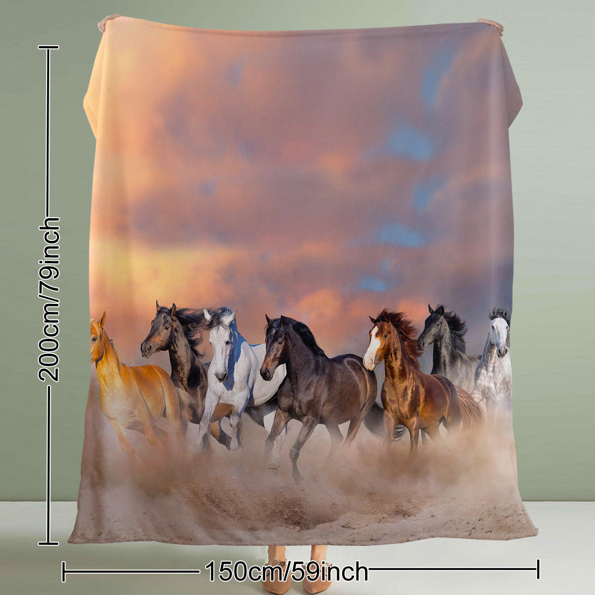 3D Horse Printed Flannel Throw Blanket For Girls Women Running Horse Throw Blanket Fleece Blankets With Horses On Them Flannel Blanket Cool Horse Soft Plush Blanket For Couch Bed 130X150cm 150X200cm