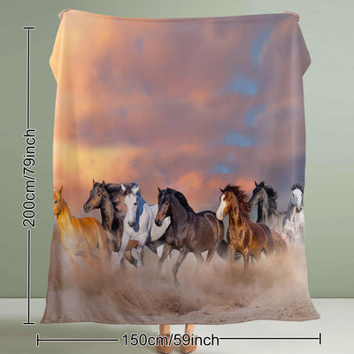 3D Horse Printed Flannel Throw Blanket For Girls Women Running Horse Throw Blanket Fleece Blankets With Horses On Them Flannel Blanket Cool Horse Soft Plush Blanket For Couch Bed 130X150cm 150X200cm