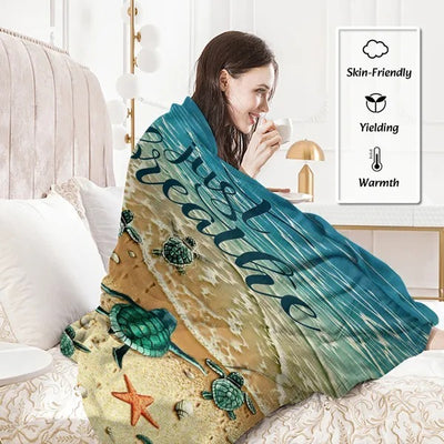 Tropical Baby Sea Turtle Flannel Fleece Blanket 3D