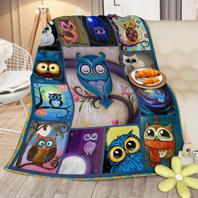 Moon Owl Flannel Fleece Blanket Cozy Fuzzy Warm Flannel Blanket